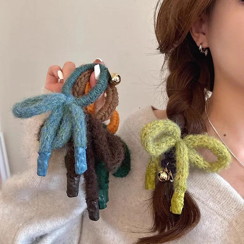 Мягкие шерстяные резинки для волос ручной работы модные с бантом девочек женские