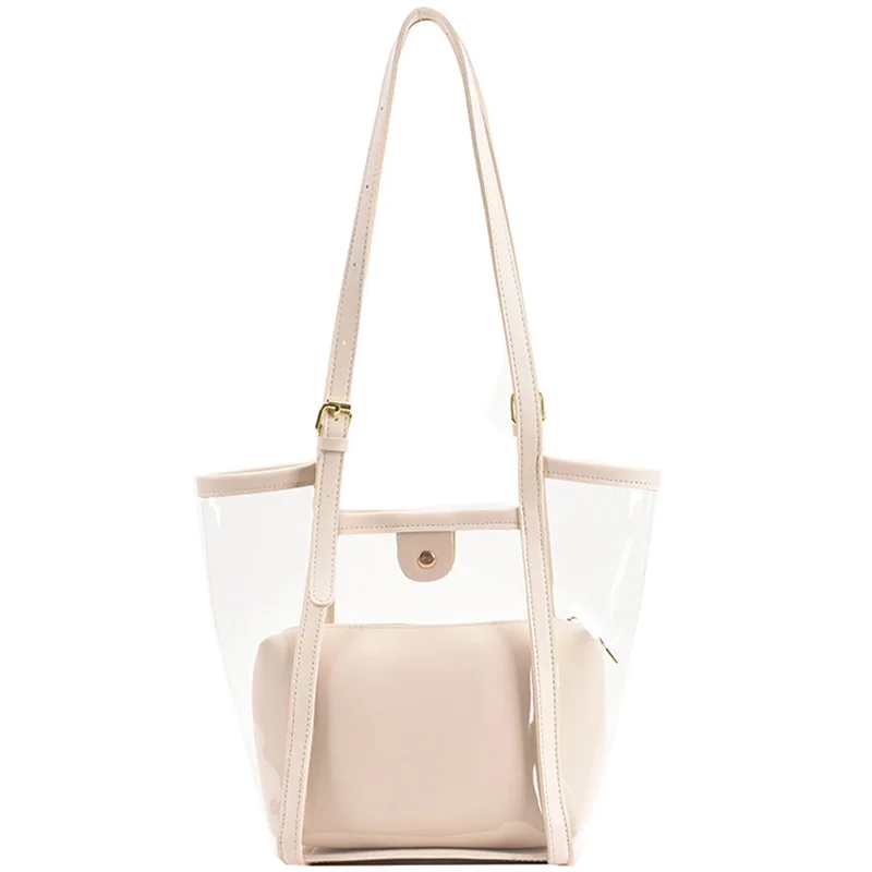 Fashion Transparent Pvc Handbags for Women Soft Pu Leather Bag Summer Beach Composite Bags Bucket Purses tote bag Shopping bag