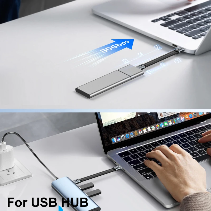 Фото Кабель USB 5.0 TYPE-C для передачи данных 80 Гбит/с, быстрой зарядки PD 5A 240 Вт, аудио- и видеопередачи 16K@60Hz, совместимый с Thunderbolt 5/4/3, SSD, MacBook, жесткими дисками, игровыми приставками №4
