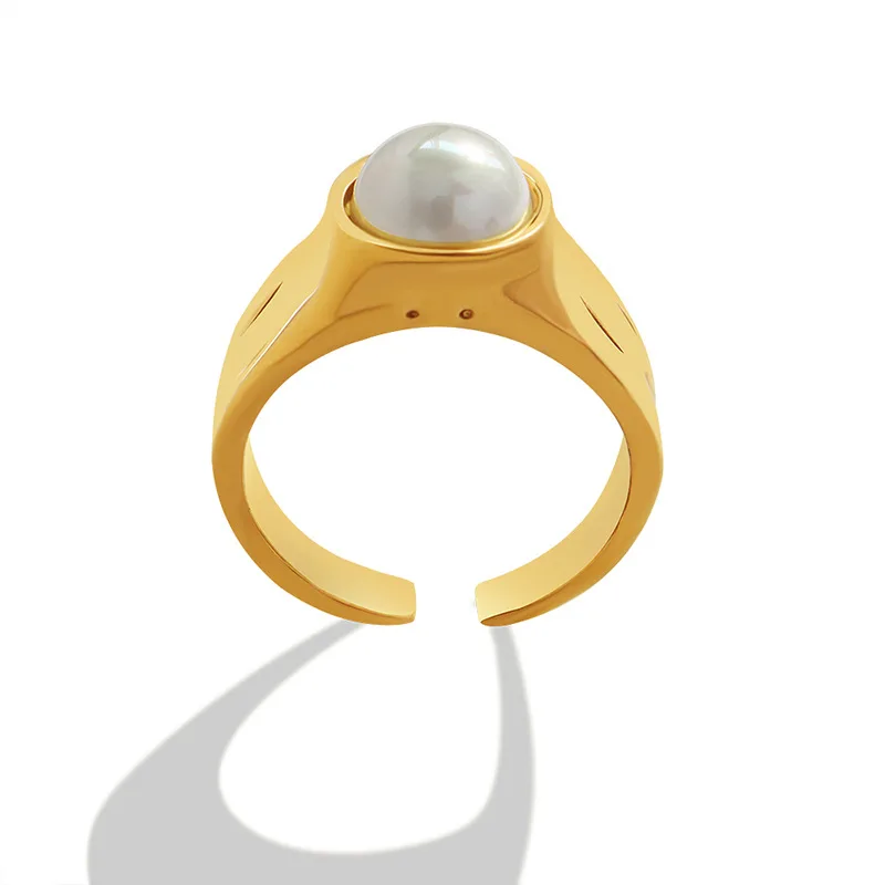 

Retro Imitation Pearl Ring for Women Finger Ring Size 6 Titanium Steel Jewelry Accessories Valentines Day Gift Conjuntos De Joya