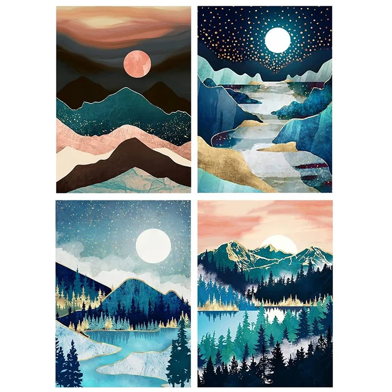 

4 Pack 5D Diamond Painting Kits, Adults By Number Diamond Painting Artkits ,For Home Wall Decor Sun Valley