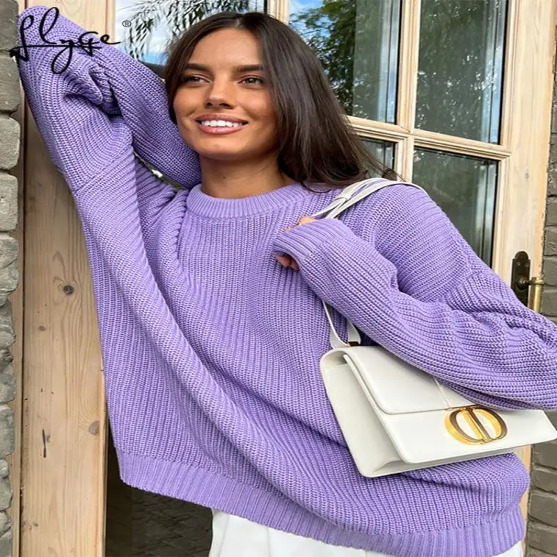 

Knitted Women Sweater Oversize Pullover O-neck Elegant Autumn Winter Ladies Sweaters Jumper 2022 New Soft Green Long Sleeve Tops