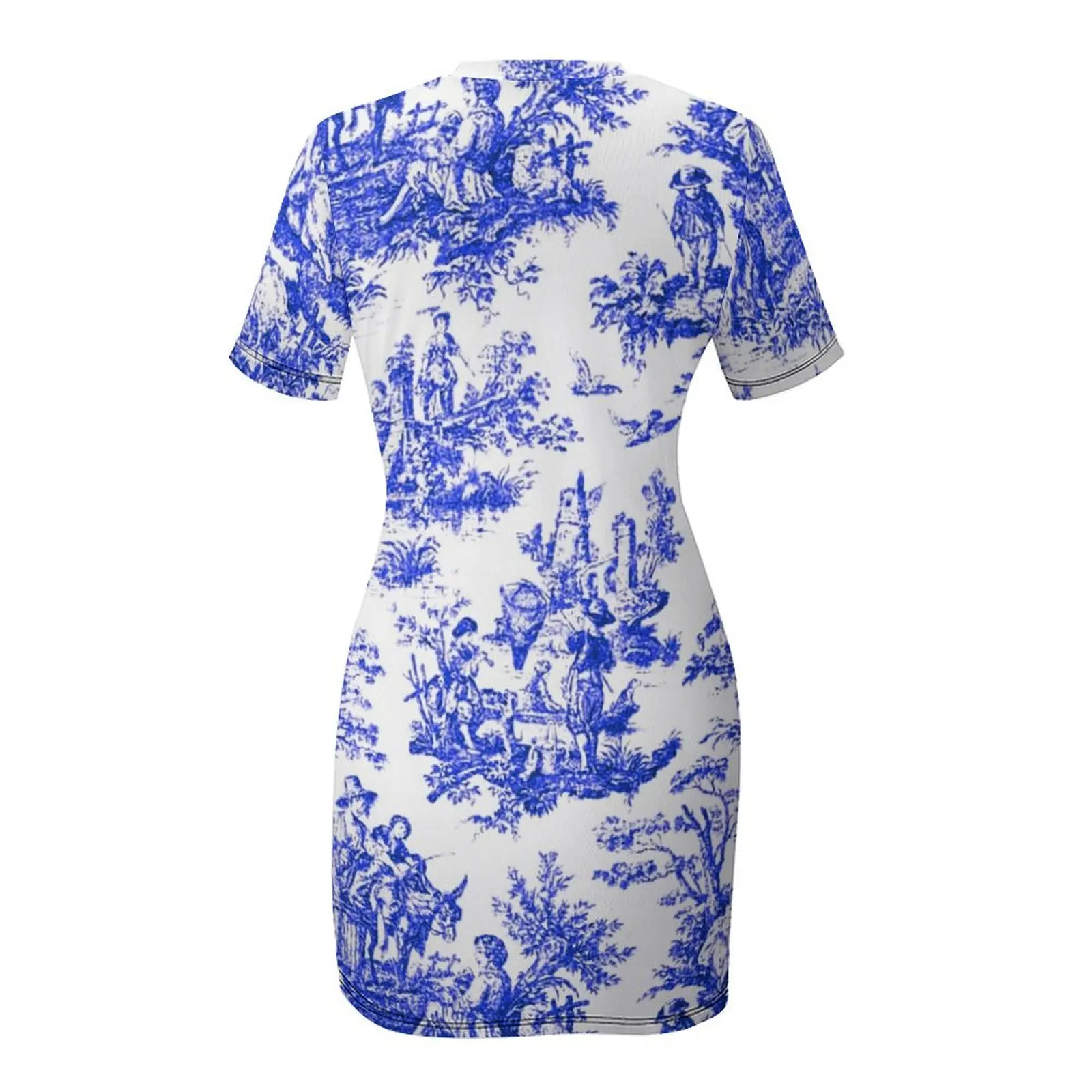 NOMADES Artsy vintage Toile de Jouy - Королевское синее платье с короткими рукавами женское