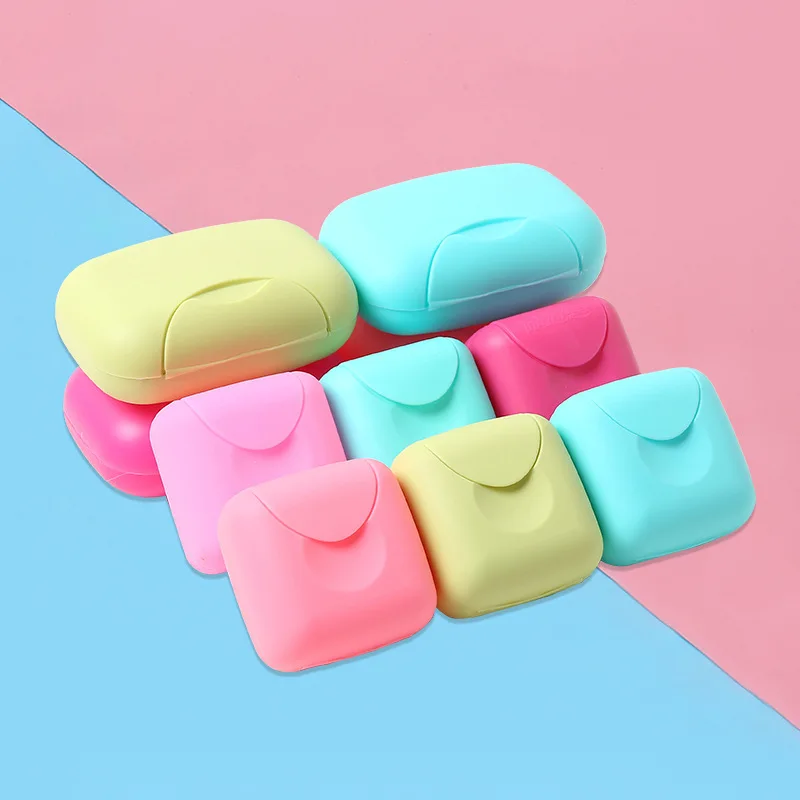 

Portable Soap Dishes Soap Container Bathroom Acc Travel Home Plastic Soap Box with Cover Candy Color