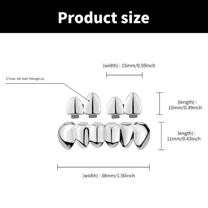 Унисекс Bling Grillzs для зубов Городской хип-хоп Глянцевые зубы Набор сплава Верх и