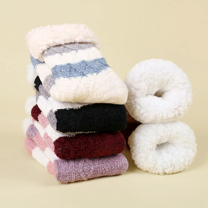 Women fluffy Sock Thermal Fuzzy Winter Warm Sleeping Soft Female Plush Non Slip Grip Comfy Short Slipper Floor Sock House Home