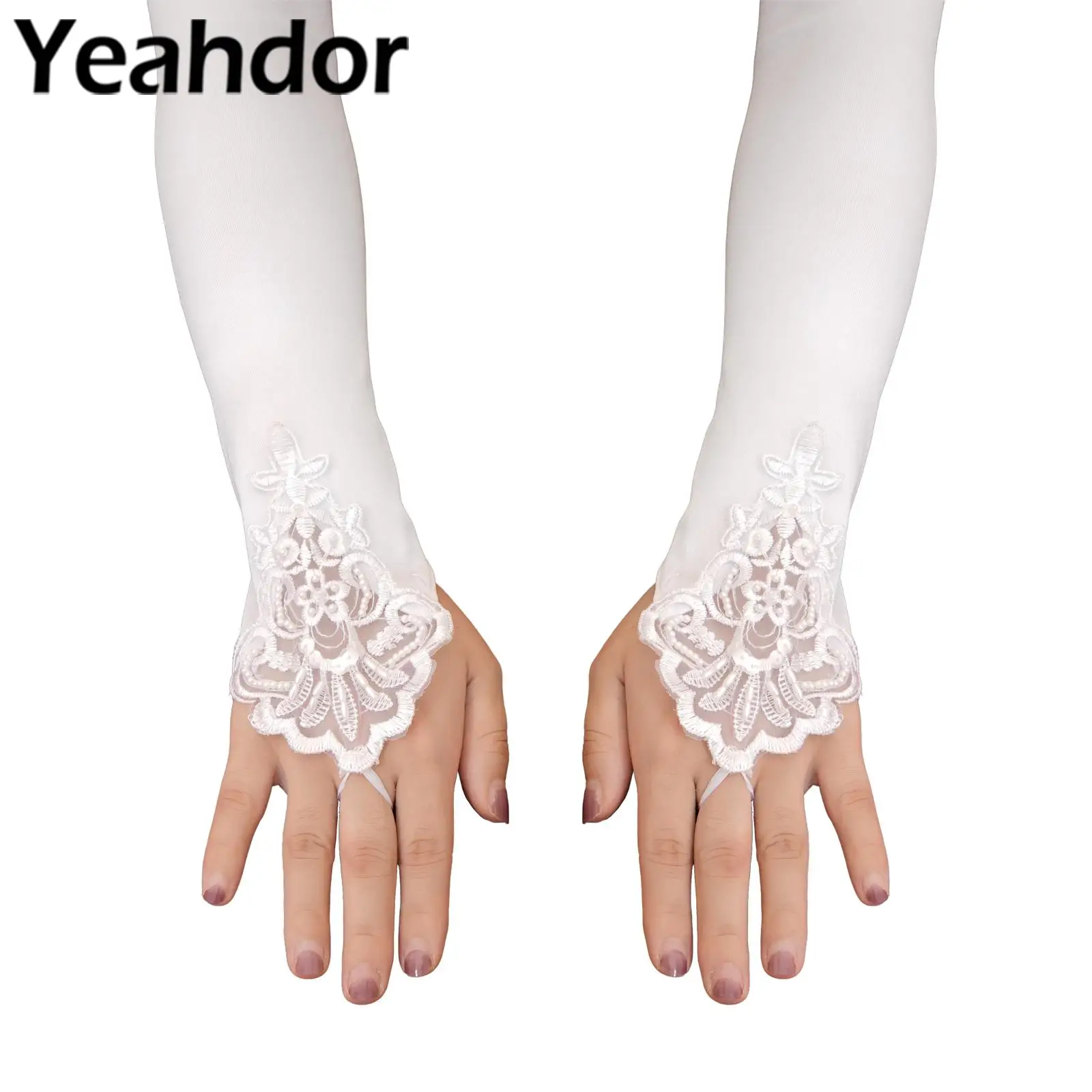 

1 Pair Bridal Gloves Fingerless Nail Beaded Embroidered Elegant Gloves for Women Dress Fomal Evening Party Wedding Accessory