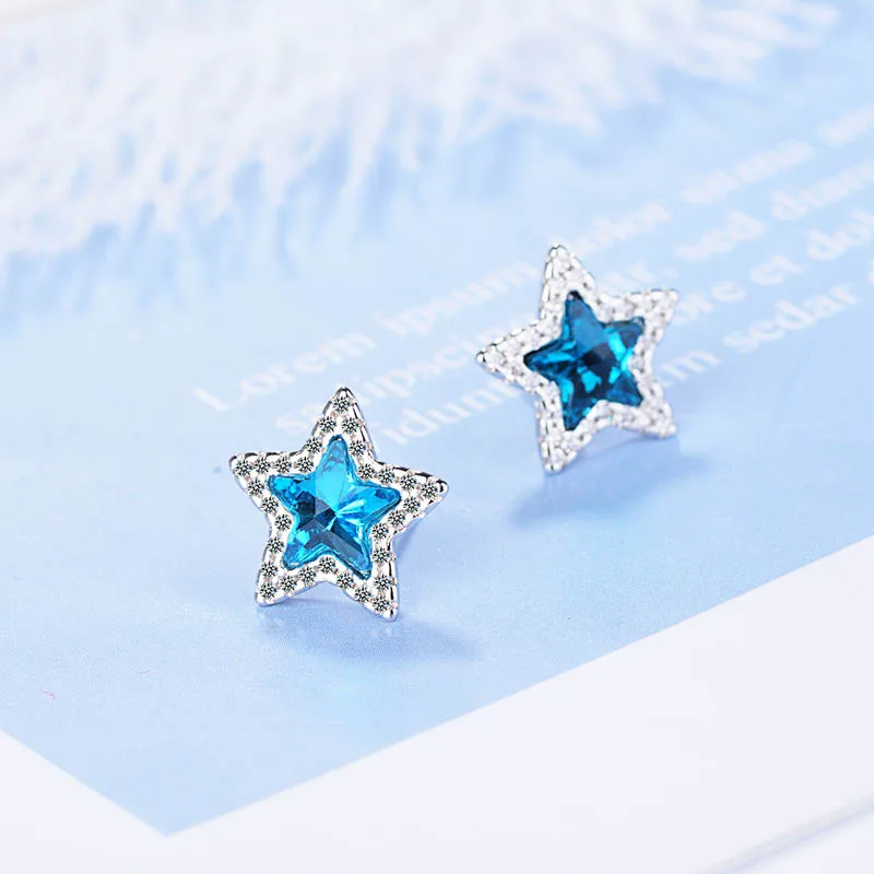 

Sparkling Blue Star Pentagon Stud Earring for Women Girl Lady Fine Jewelry Gift AAA Zircon
