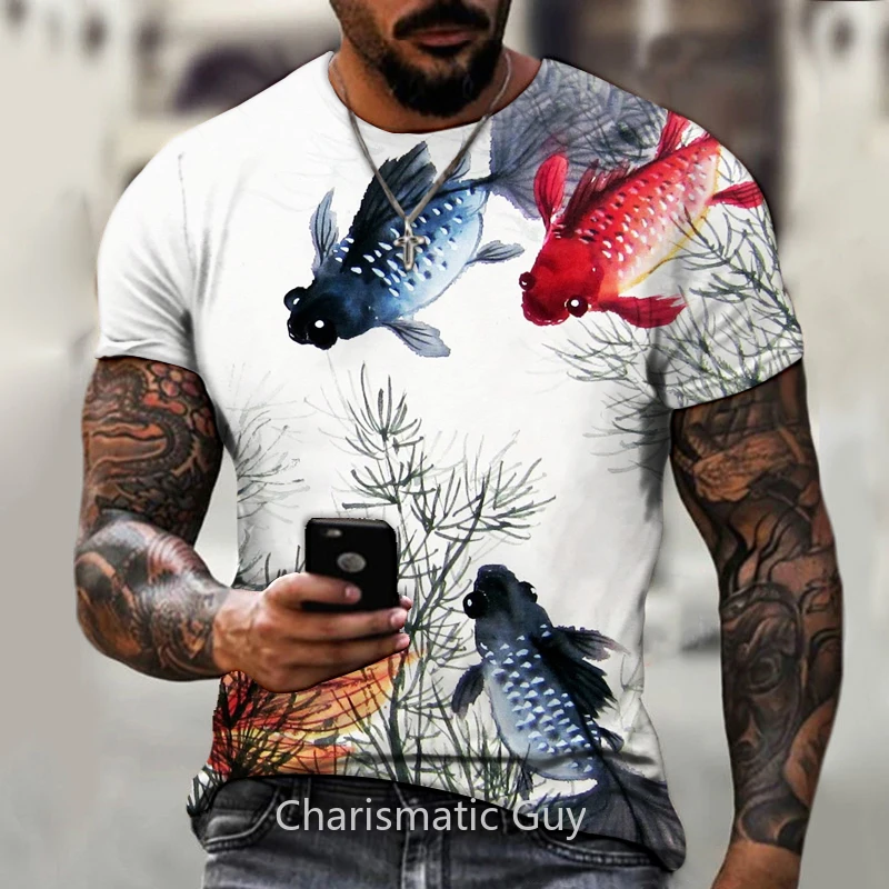 

3D Print Ornamental Fish T-shirt Summer Men's Oversized T-Shirt Outdoor Wild Fishing Short Sleeve Tops Tees Fashion Streetwear