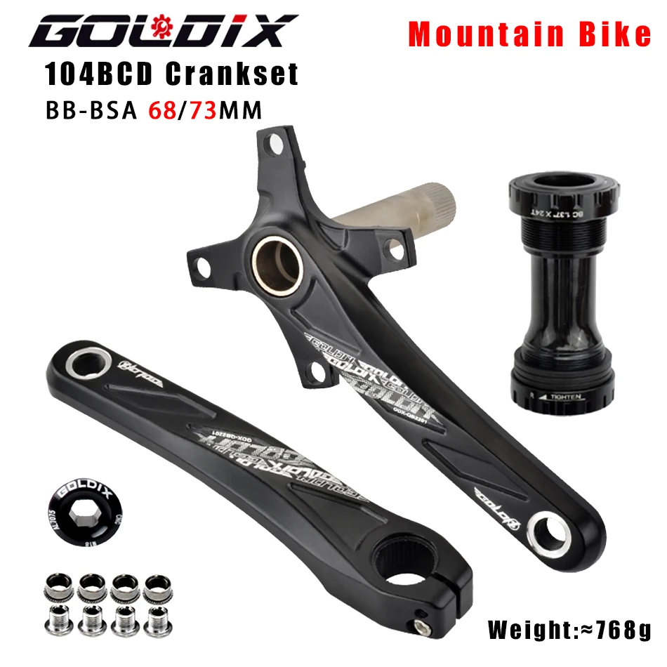 GOLDIX 104BCD Wide & Narrow Tooth Mountain Bike Parts Crankset 170/175mm Cranks Round/Oval Chainrings 32T/34T/36T/38T MTB