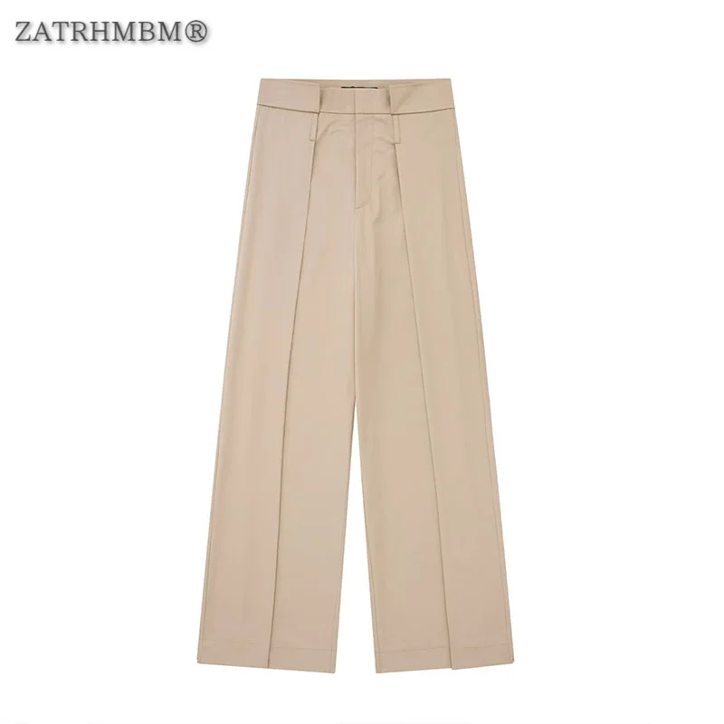 

ZATRHMBM Women 2023 Spring Fashion Commuting Loose Wide-Leg Pants Vintage Zipper Fly High Waist Female Trousers Mujer