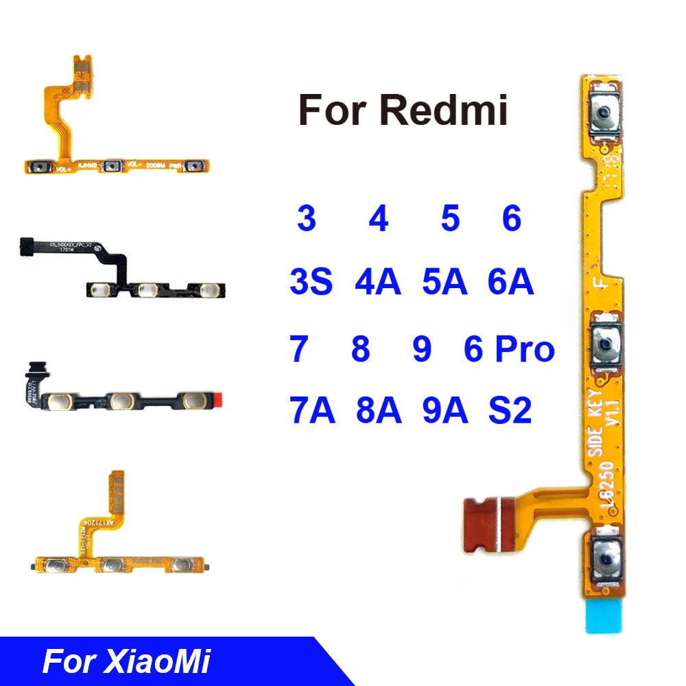 Ремонтная запчасть для кнопки громкости Power Volume Button Key Flex Cable для Xiaomi Redmi S2 9 9A 8 8A 7 7A 6 6A 5 5A 4 4A 4X 3 3S Pro Plus.
