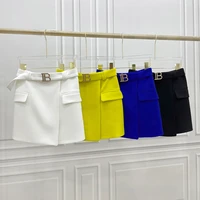 simple casual a line short skirt womens summer new fashion slim skirt metal buckle solid color all match skirt