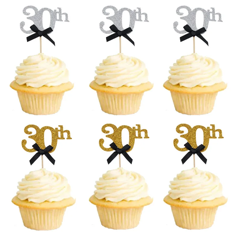 

10pcs Gold Sliver 30 40 50 60 Number Cupcake Toppers Adult Birthday Party Anniversary 30th 40th 50th 60th Birthday Cake Supply