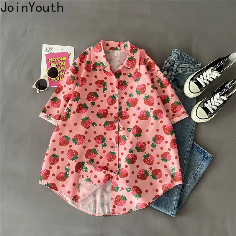 Женские топы Joinyouth рубашки с клубничным принтом свободные повседневные уличная