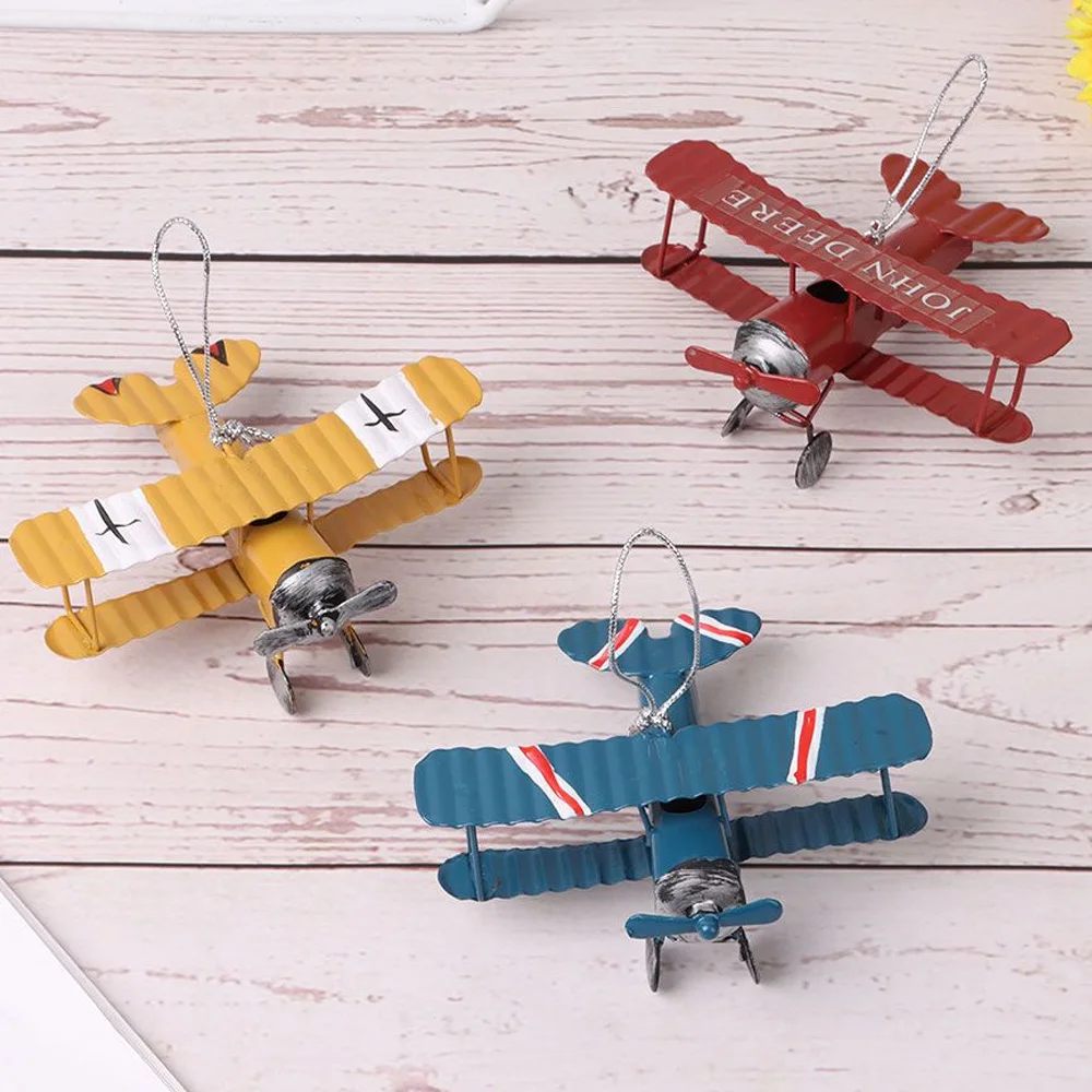

2023 1Pc Mini Biplane Figurines for Home Decor Metal Iron Air Plane Model Aircraft Vintage Hanging Planes Miniature Kids Gifts