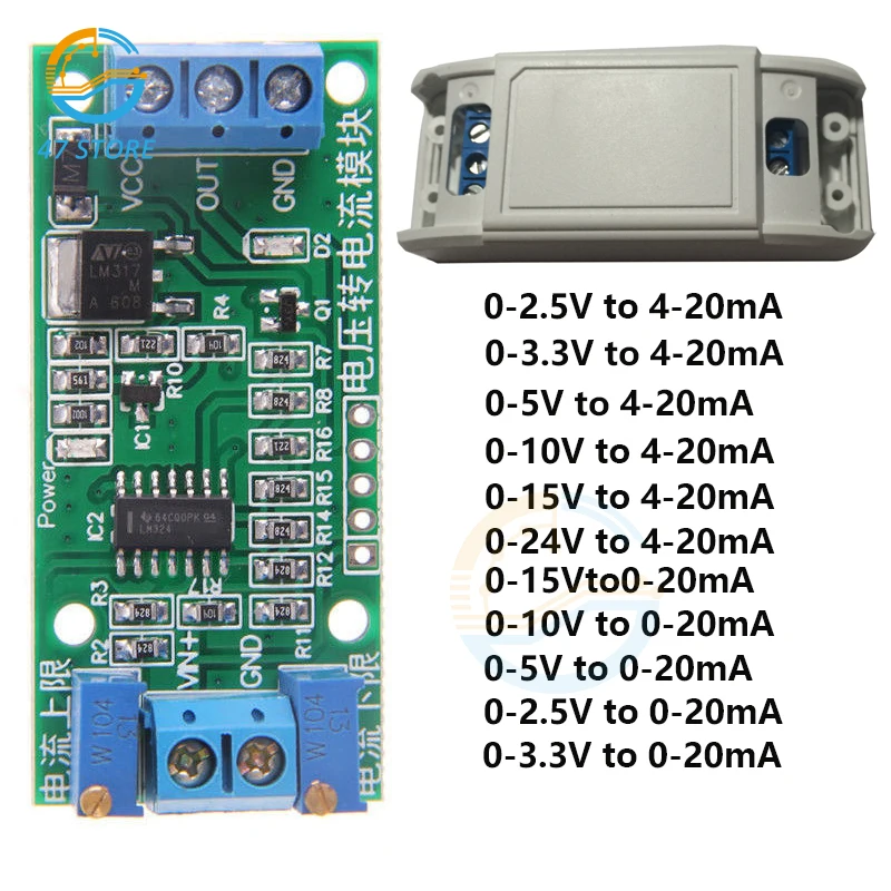 

Voltage To Current Module Current Transmitter Signal Converter Module 0-2.5V 0-3.3V 0-5V 0-10V 0-15V 0-24V to 0 -20mA/4 -20mA