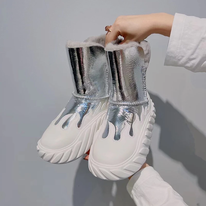 

Женские зимние ботинки на платформе, Теплые ботильоны на нескользящей подошве, с круглым носком, плюшевая Утепленная обувь без застежек, 2022