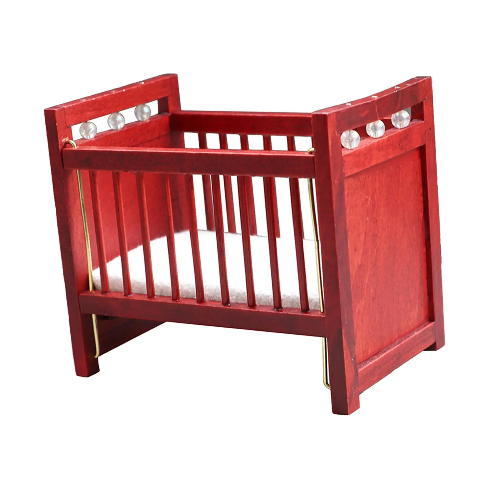 

Mini Dollhouse Bed Scenery Toy:12 Scale Red Supplies Scene Crib Decoration