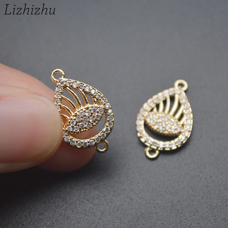 Good Quality Color Remain  Gold Plating CZ Pave Waterdrop Evil Eye Charm Connectors for DIY Fashion Woman Jewelry Making 10pc