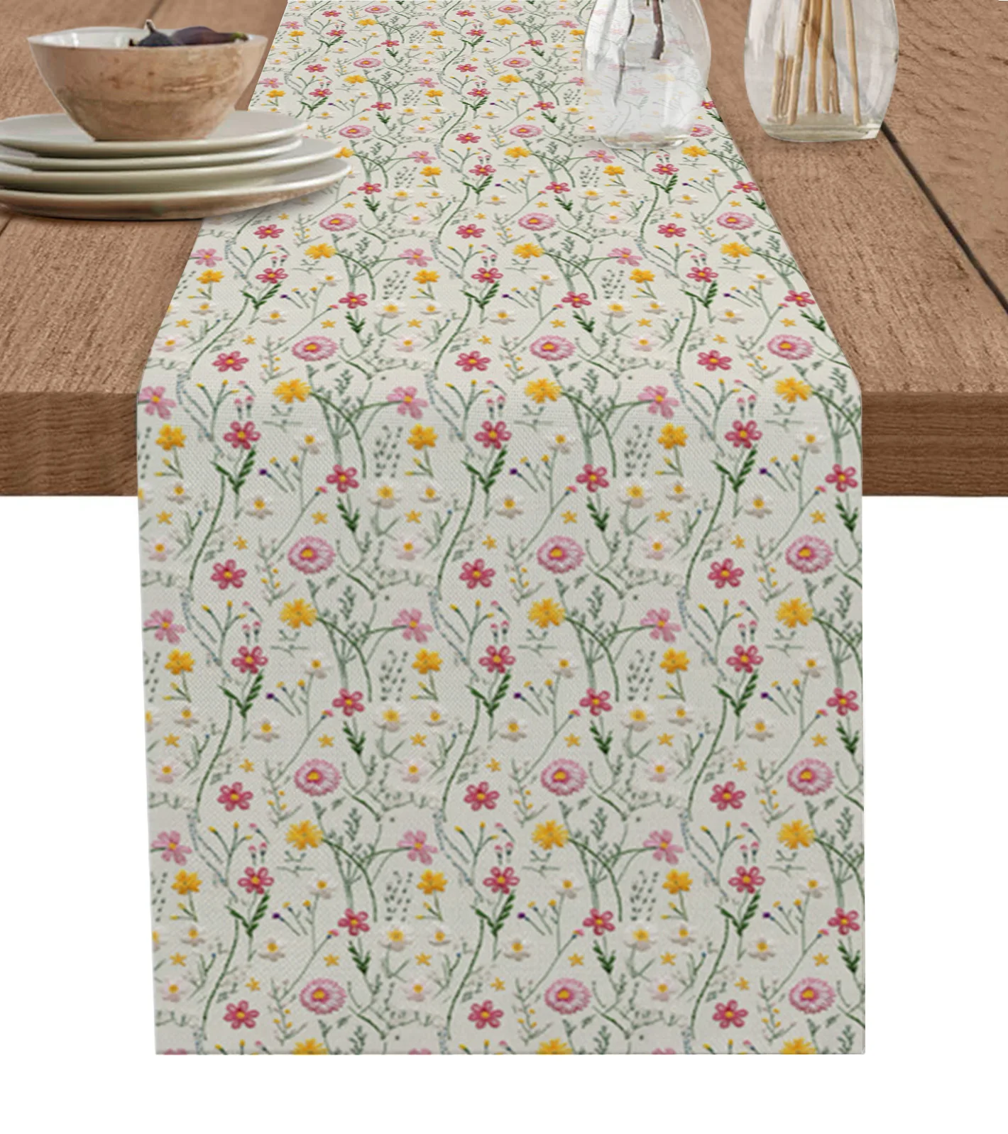 

Flowers Foliage Texture Table Runner Wedding Decor Table Cover Holiday Party Coffee Table Decoration Table Cloth