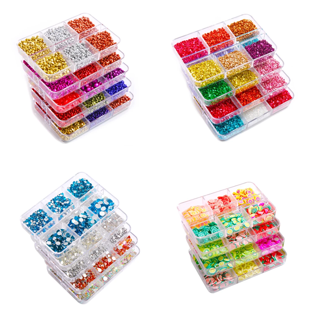 

6 Grids/Box 3D Nails Decoration Supplies Multi Styles Colorful Glass Rhinestones Polymer Clay Section Beauty Manicure DIY Tips