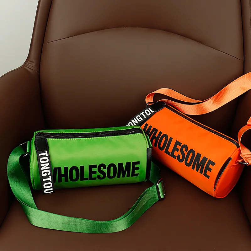 

Hip Hop Cylindrical Women's Shoulder Bag letter printing Crossbody Bag for women Purse and Handbag Girl's Travel Shoulder Bag