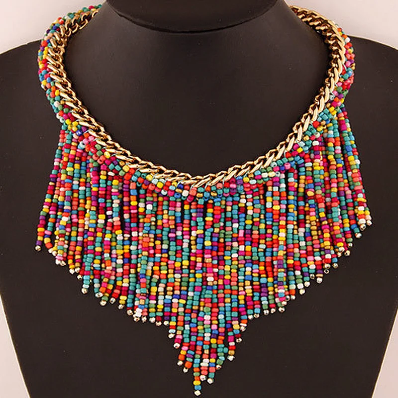 

New Fashion Candy Color All-match Women's Bohemian Ethnic Multi-layer Colored Rice Bead Necklace Jewelry Gifts for Women Girls