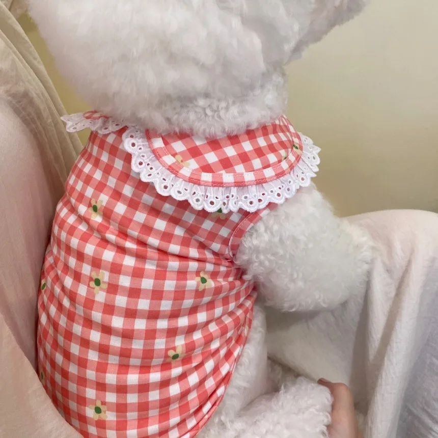 

Pet Dog Clothes Sweet Clothing Cute Vest For Small Puppy Cats Plaid Print Spring Summer Thin Breathable Chihuahua Girl Mascotas