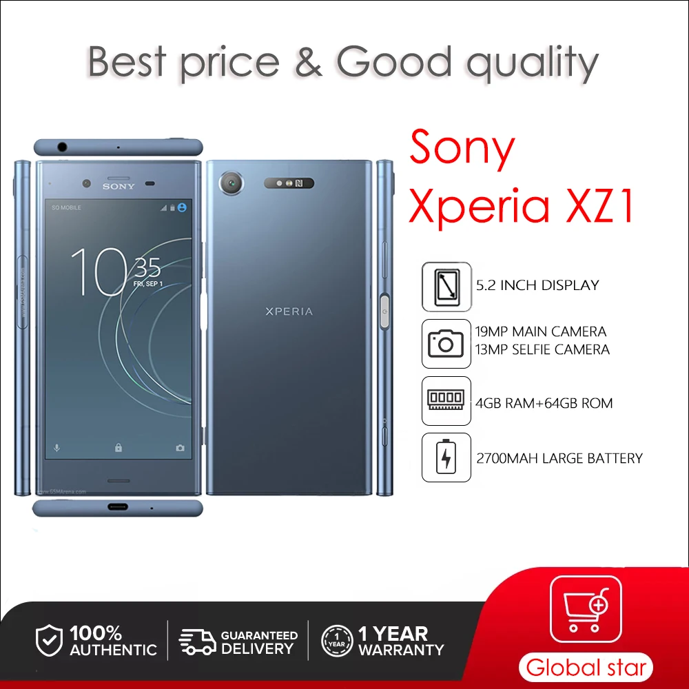 

Refurbished Original Sony Xperia XZ1 G8341 Unlocked Cellphone 5.2" 4GB+64GB 19MP Camera Cheap Cellphone