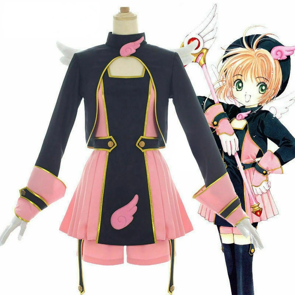 

Anime Cardcaptor Sakura Kinomoto Sakura Pink Dress Cosplay Costume Uniform Complete Outfit