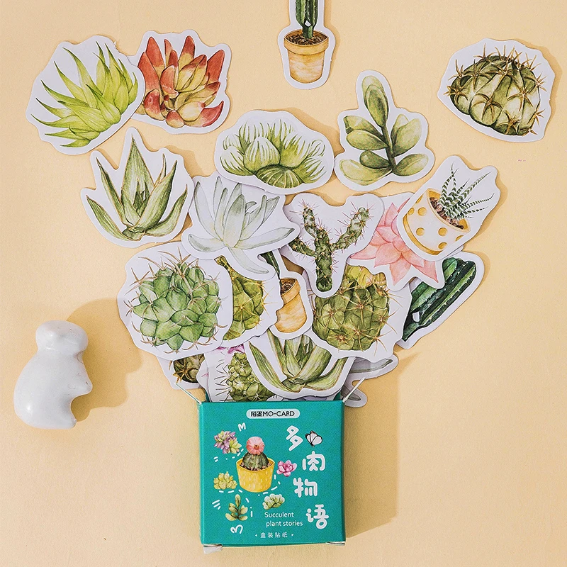 

45 pcs Boxed stickers Succulent story series Fresh hand-painted hand account diary material plant flower Stickers Scrapbooking