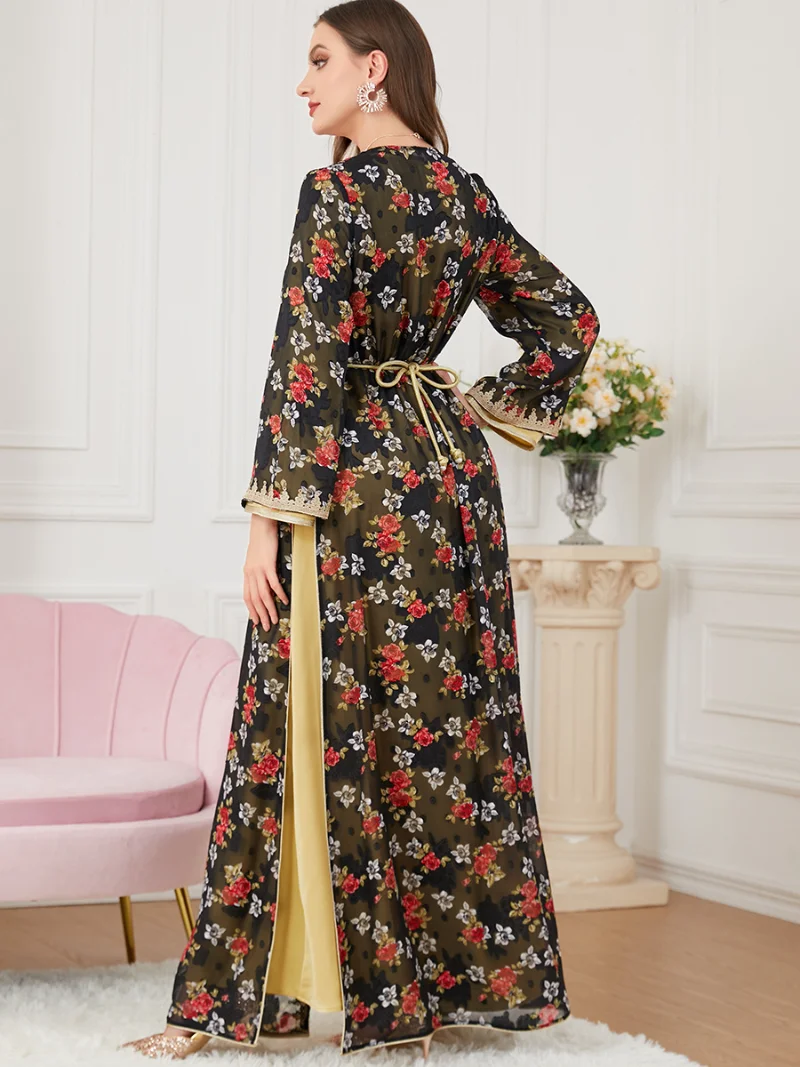 Luxury Moroccan Kaftan Muslim Sets for Women Ramadan Arabic Embroidery Abaya Dress Eid Islamic Robe Jalabiya Marocain Clothes
