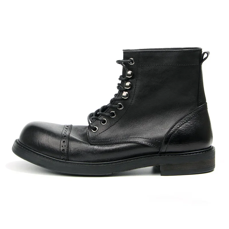 Genuine Leather Men Boots Brand Designer Handmade Retro Winter Ankle