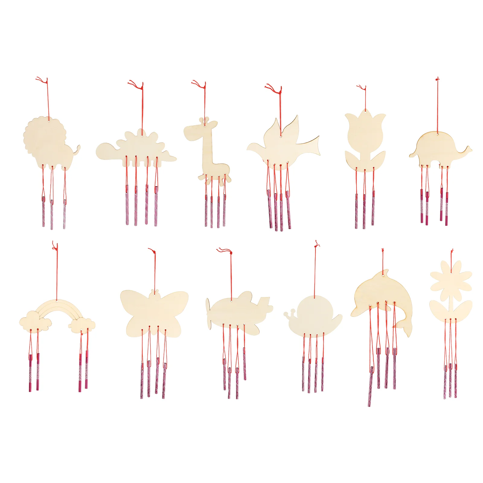 

12 Pcs Homemade Wind Chimes Kids Wooden Toys DIY Kit Animal Make Kits Decoration Hanging Craft Ideas