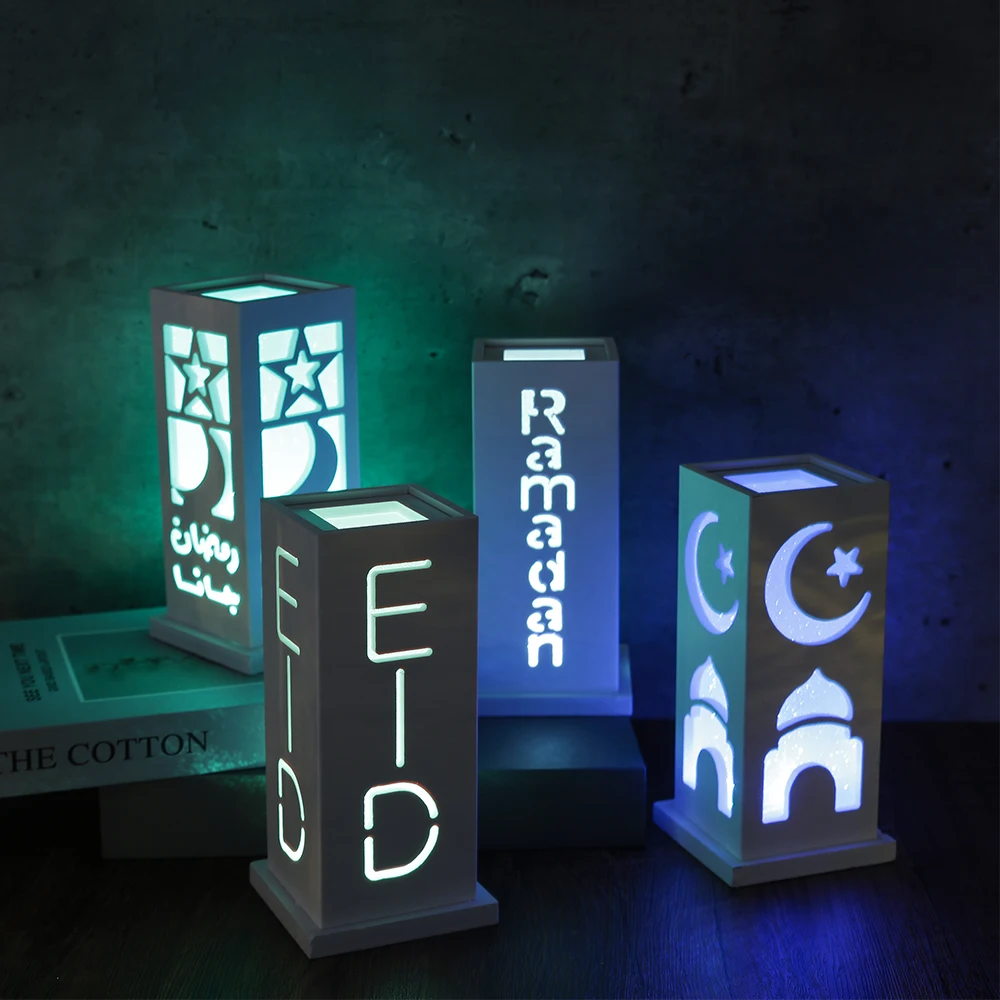 

Акриловые светодиодсветодиодный светильники Eid Рамадан, украшение Mubarak, белая самодельная луна, звезда, фонарь, настольное украшение, мусул...