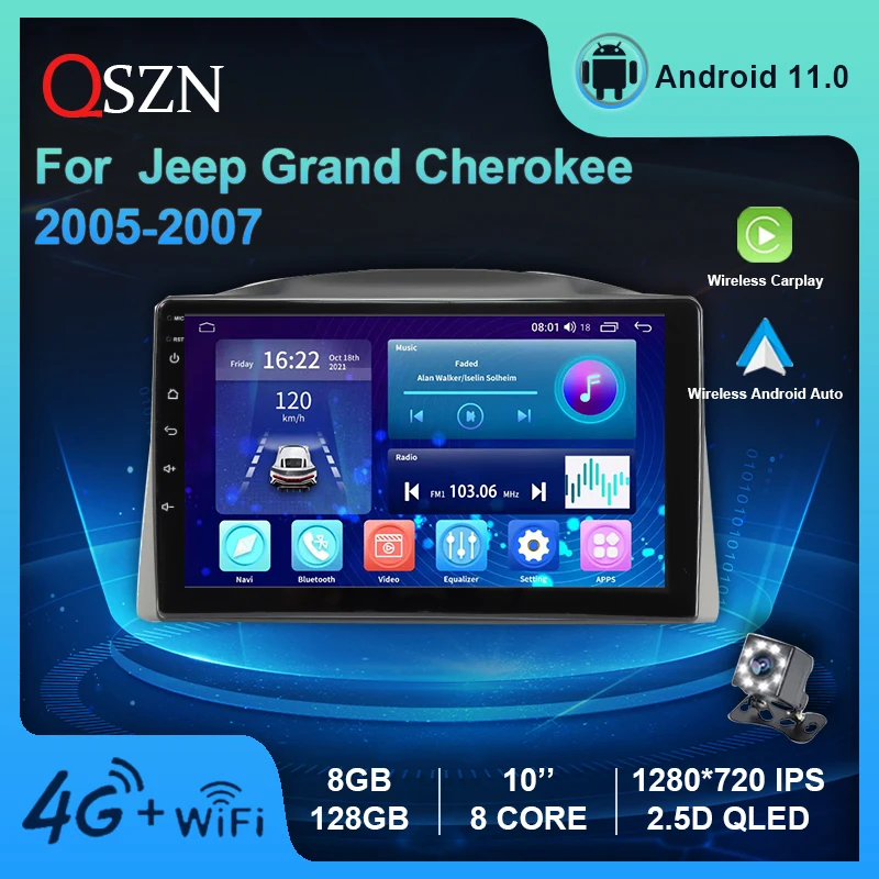 QSZN For Jeep Grandcherokee 2005 2006 2007 Car Radio 4G GPS Multimedia Player DSP 2 Din Carplay+Auto 8 Core Android 11 Stereo
