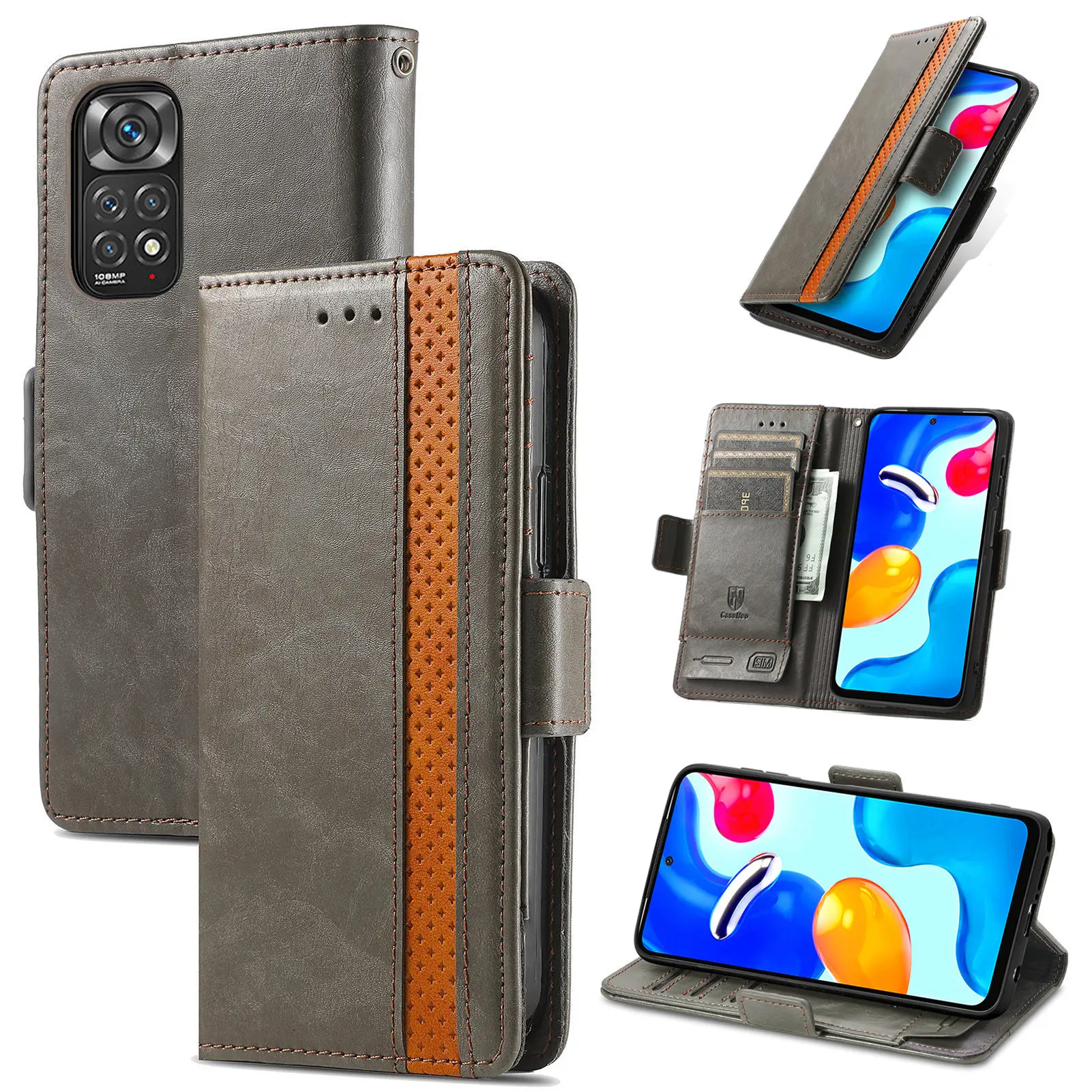 Фото Чехол с защитой от RFID для Xiaomi Mi15 Ultra, Mi14T, Mi14, Mi13T, Mi11T, роскошный кожаный чехол-кошелек с беспроводной зарядкой и 3 слотами для карт №1