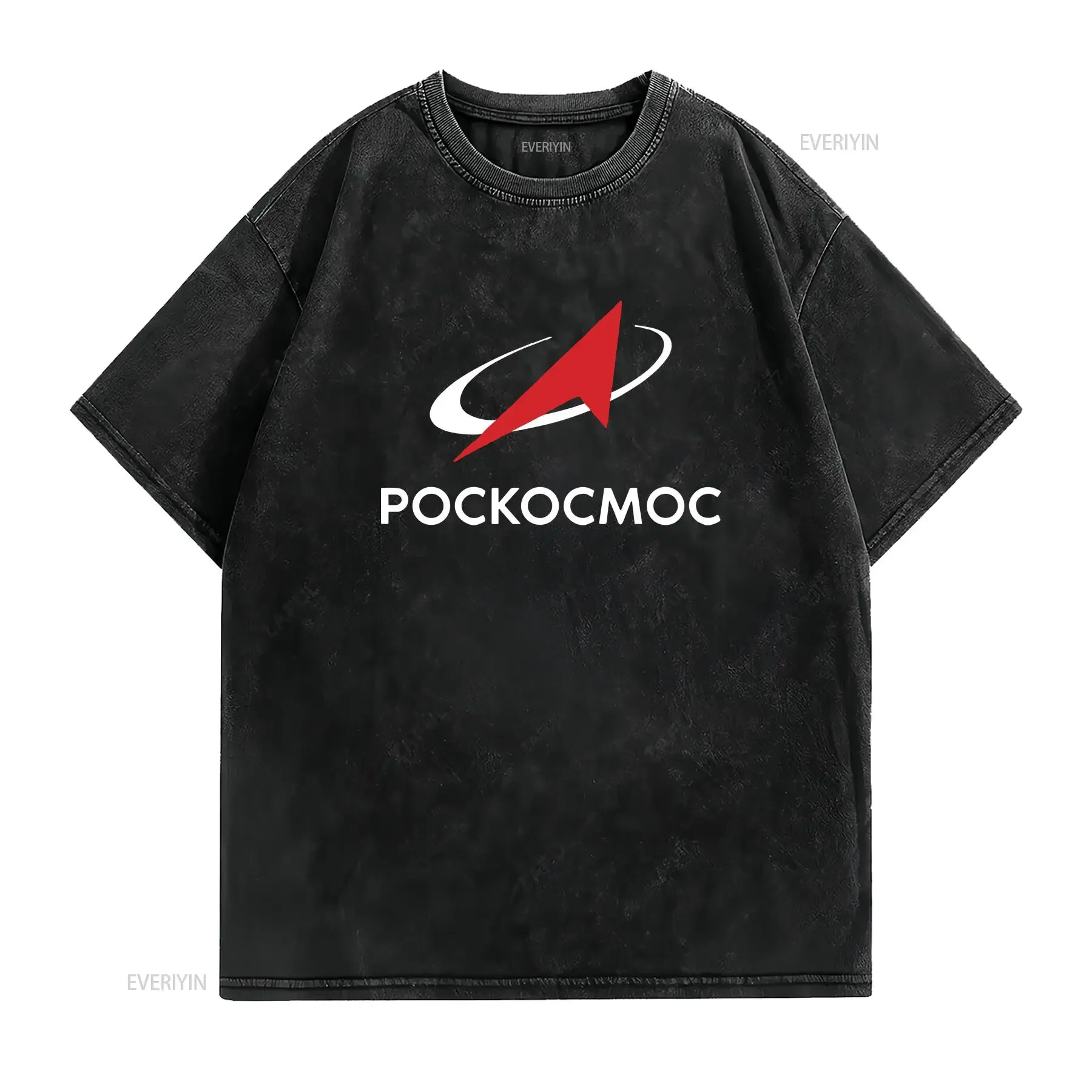 Фото Футболка Roscosmos Russian Space Agency с изображением Байконура и Восточного космодрома, винтажная, повседневная, универсальная, с эффектом потертости №2