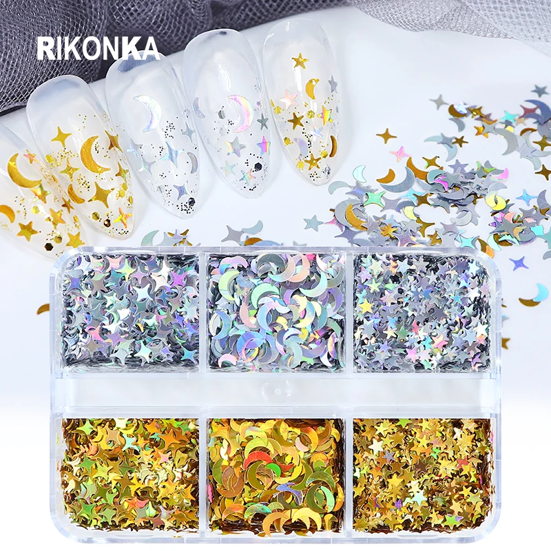 Сияющая Звезда Луна лазерная фотография блестки Набор для маникюра смешанный размер ослепительные пайетки своими руками