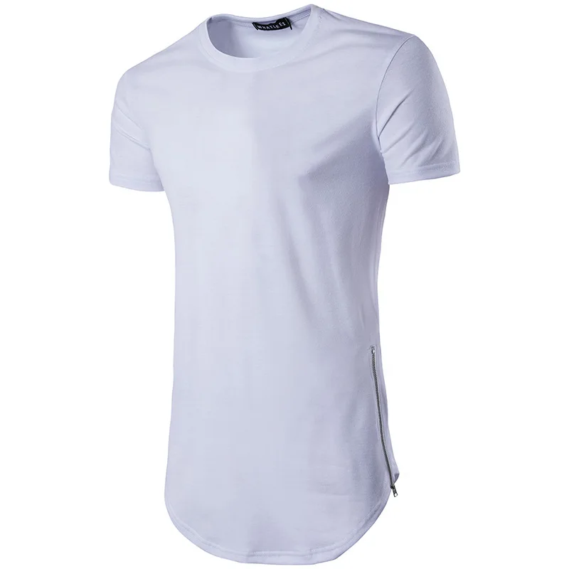 White Double Side Zipper Extra Long T Shirt Men 2022 Brand Slim Fit Short Sleeve T-shirt Men Hip Hop Streetwear Tee Shirt Homme