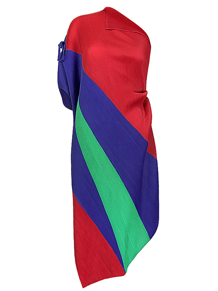 

Delocah High Quality Summer Women Fashion Designer Long Dress Batwing Sleeve Colorblock Elasticity Draped Asymmetrical Dresses