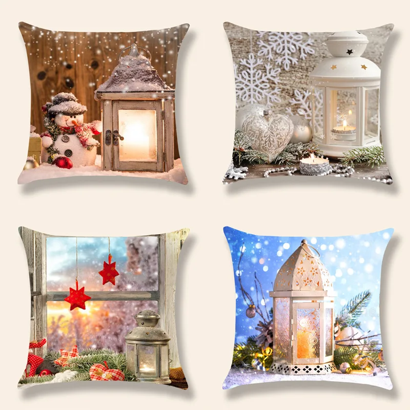 

Merry Christmas Pillowcase Snowman Snowflake Winter Pillow Case Garden Home Sofa Car Bedroom Decor 45X45 50X50 Soft Pillow Cover