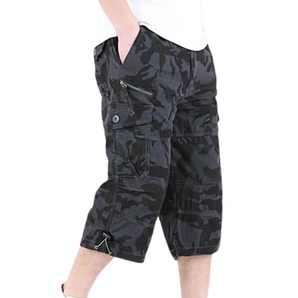 Elastic Waist Multi Pockets Cargo Streetwear Straight Zipper Closure Casual Shorts Pants Capri High Waist Streetwear