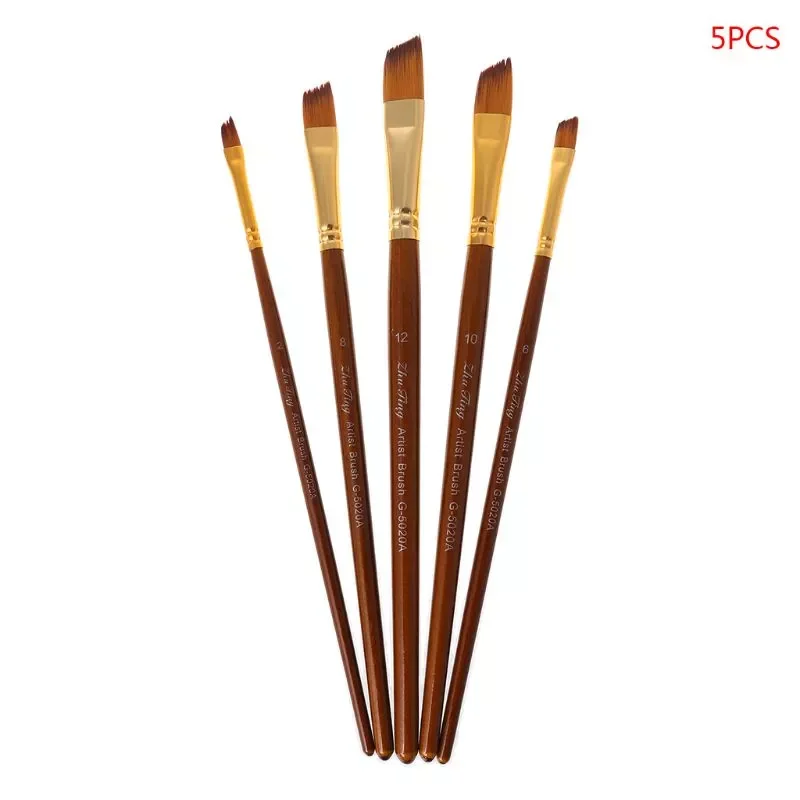 

5pcs Paint Brushes Round/Filbert/Angel/Flat Nylon Hair Watercolor Paintbrushes