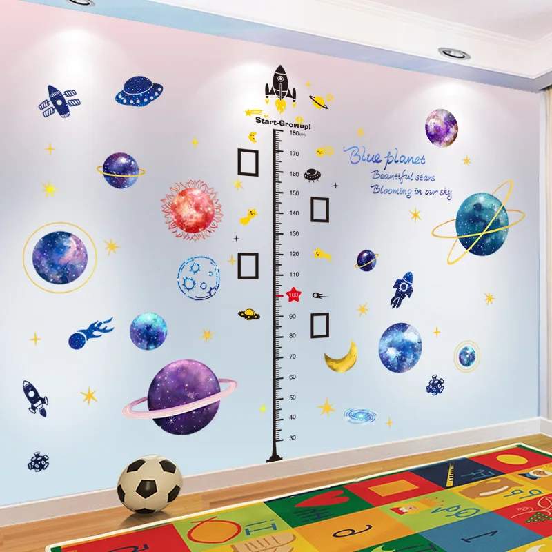 

[SHIJUEHEZI] Height Measure Wall Stickers DIY Cartoon Planets Spacecraft Wall Decals for Kids Rooms Baby Bedroom Home Decoration