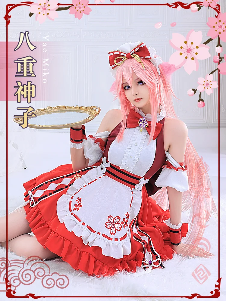 Аниме игра Genshin Impact Yae Miko наряд игровой горничной милое платье вечерняя униформа