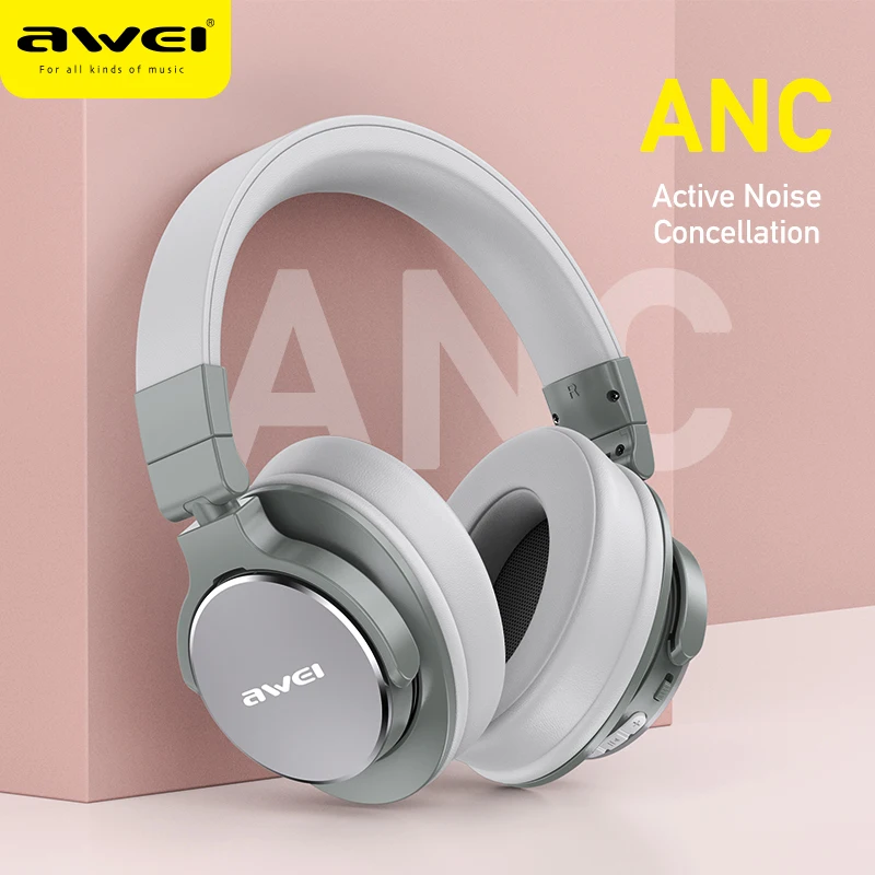 Awei A710BL Active Noise Cancelling Headphones Bluetooth With Hi-Res Audio Over Ear Wireless Headset ANC With Microphone enlarge