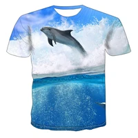 2022 boys girls summer dolphin print t shirt youth cute crew neck top