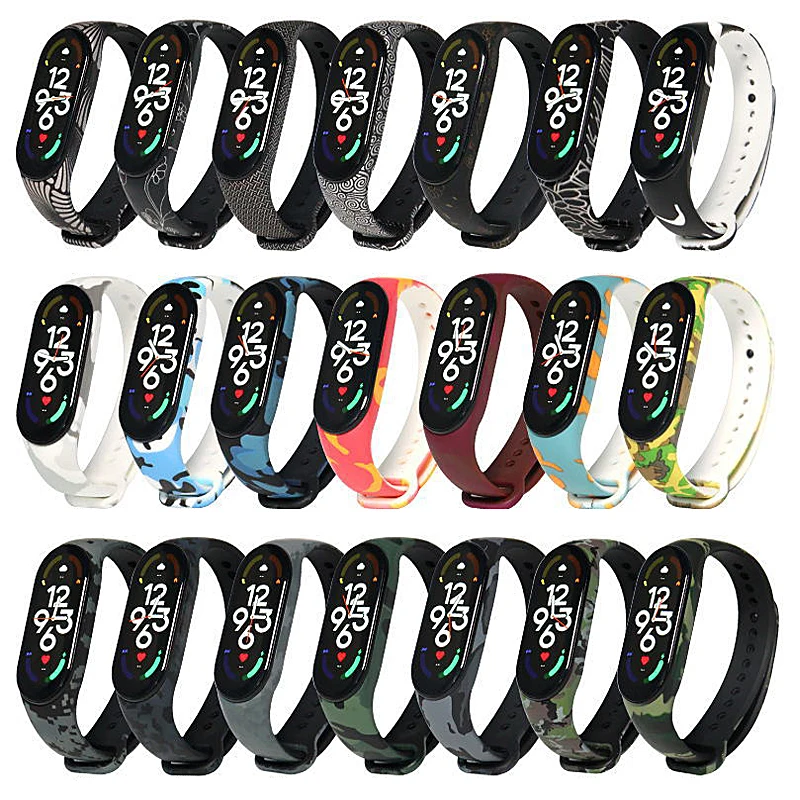 Printed Watchband for Xiaomi Mi Band 7 6 NFC bracelet silicone Sport watch belt Miband6 Replacement correa mi band 3 4 5 8 strap